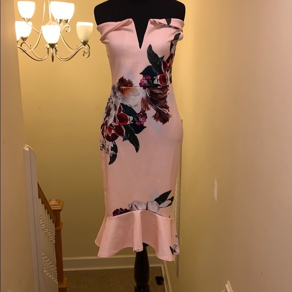 NWT Floral Bardot Frill Hem Midi Dress - Picture 2 of 6